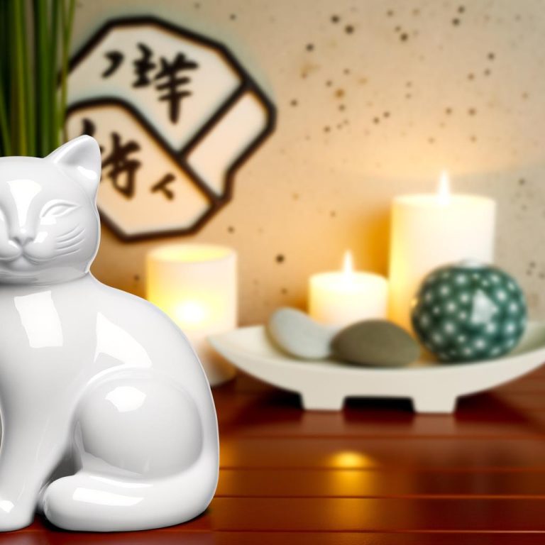 Statuetta di gatto in ceramica bianca perfetta per armonizzare lo spazio secondo il Feng Shui