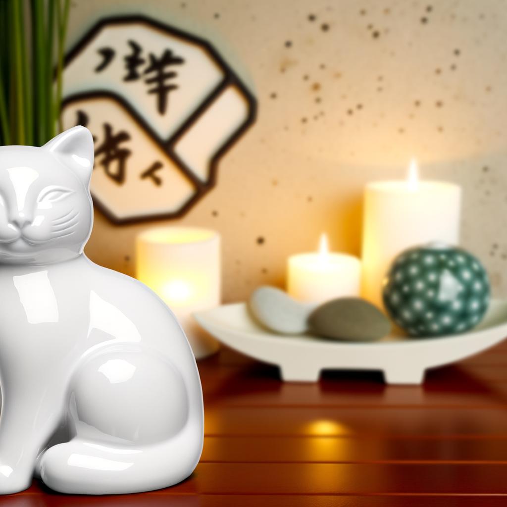 Gatto Ceramica Bianco Feng Shui 1 Statuetta di gatto in ceramica bianca perfetta per armonizzare lo spazio secondo il Feng Shui