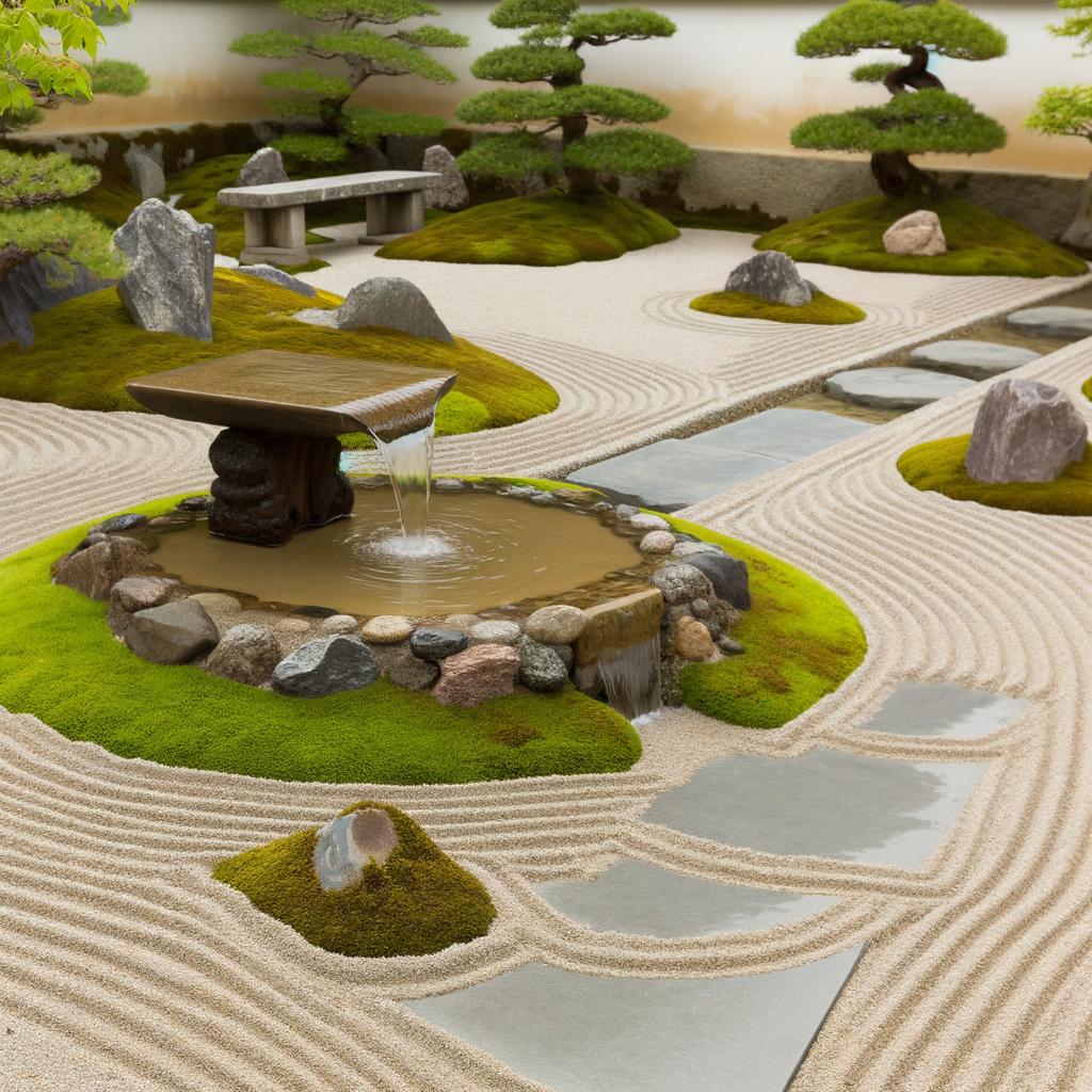 Giardino Zen Fontana Feng Shui 1 Creare un ambiente sereno e equilibrato con una fontana zen nel giardino, seguendo i principi del feng shui